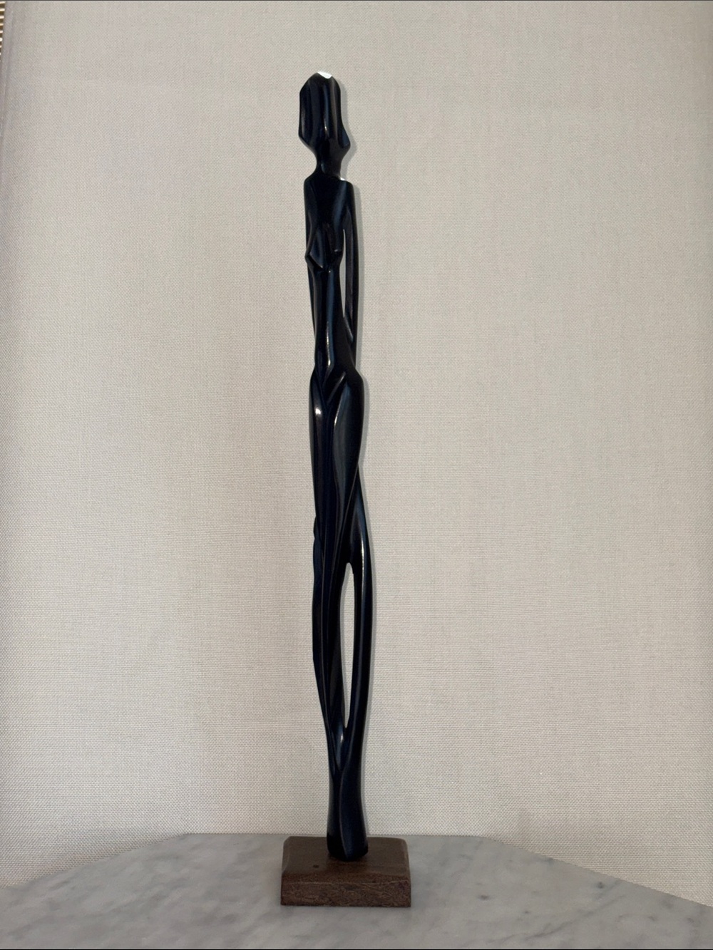 Vintage Mid Century African Ebony Wood Abstract Female Statue 15”